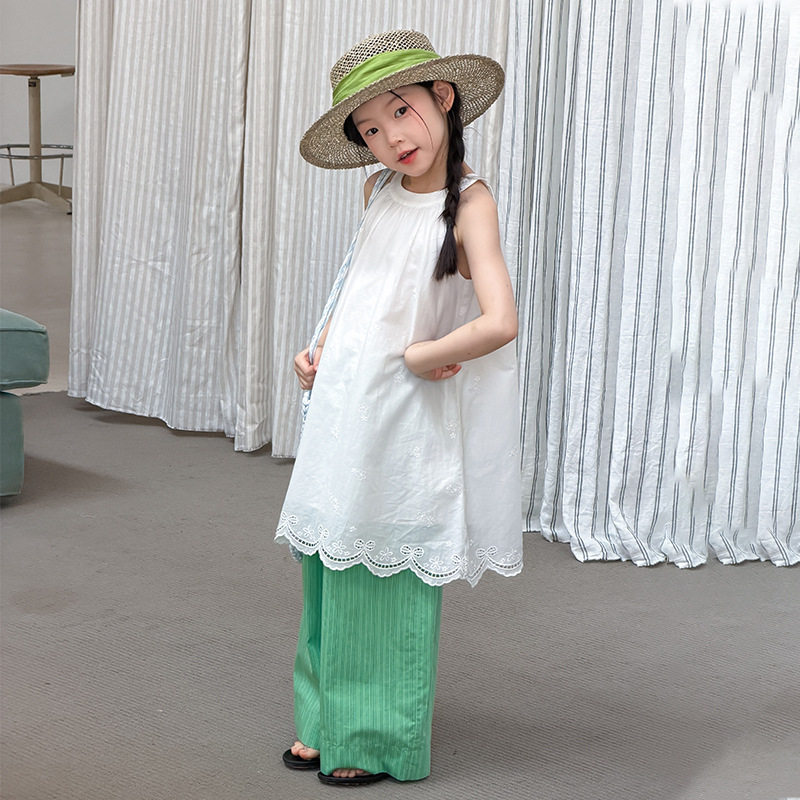 韩系夏装2026夏季新品女童提花精致公主露肩连衣裙挂脖蕾丝花边裙