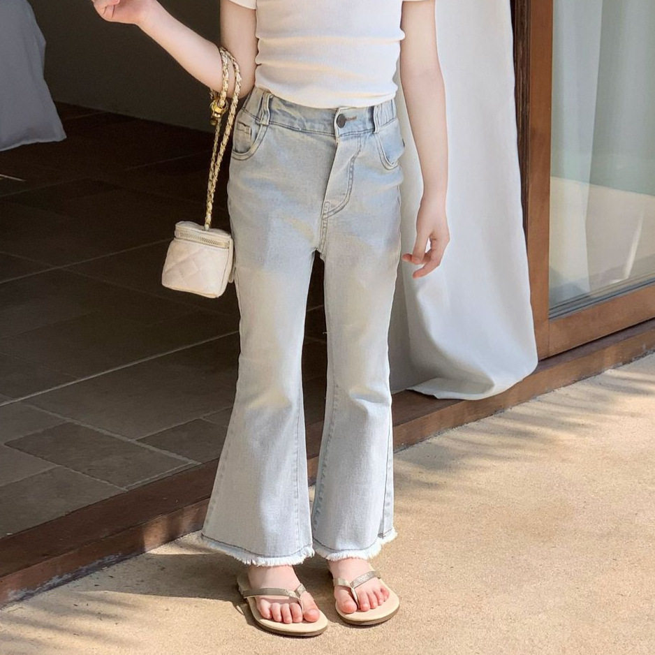 女童裤子2026春夏韩版弹力喇叭裤高腰牛仔裤流苏软牛仔韩系微喇裤