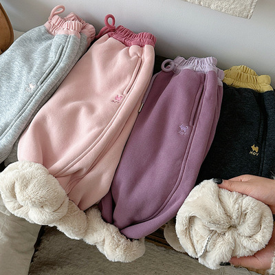 一条过冬抗寒零下15度兔貂绒卫裤女童冬款休闲裤2025新款加绒加厚
