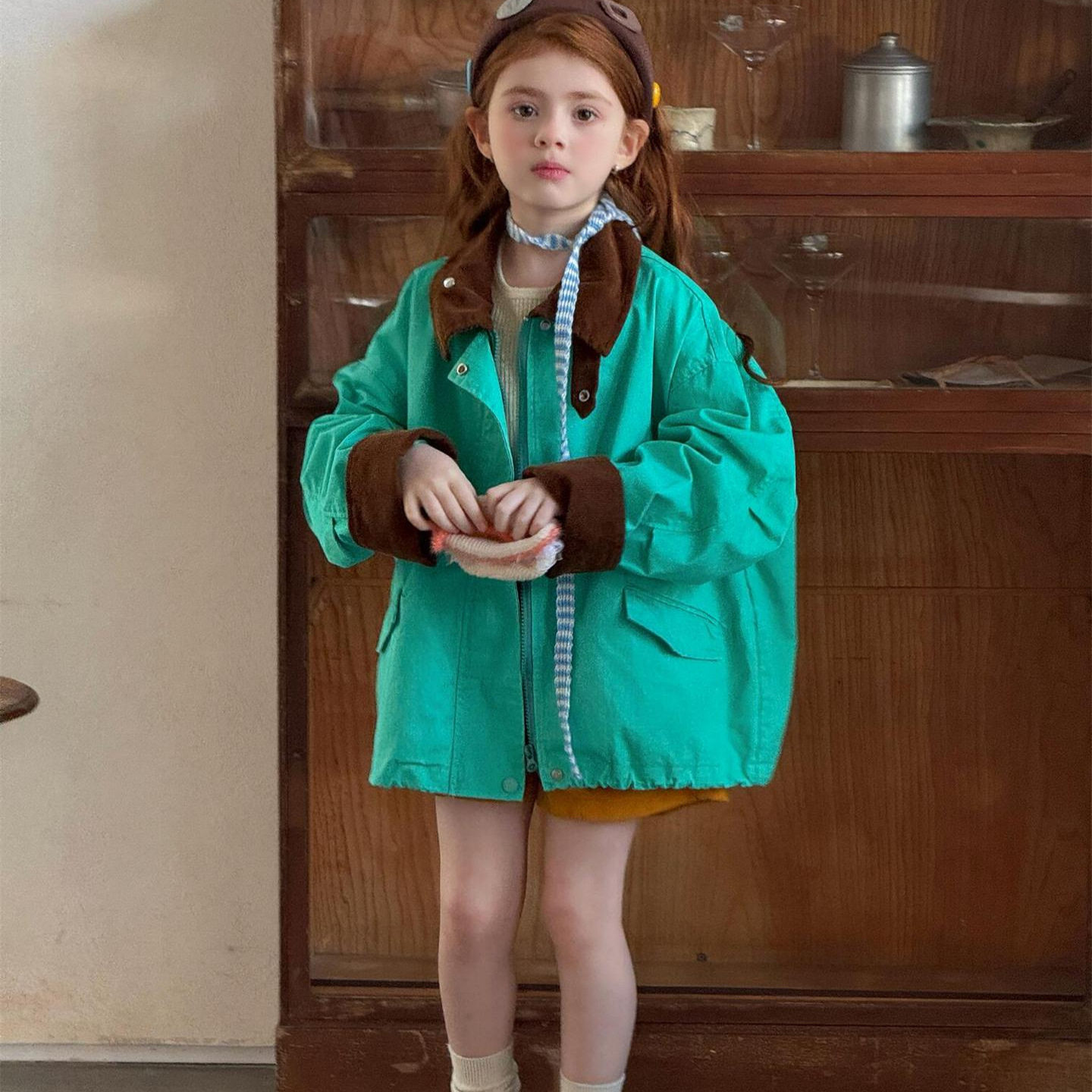 2026春季新款春装洋气韩系童装女童外套撞色亮色休闲洋气翻领夹克