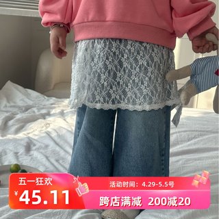 童裤2024春季新品韩系女童爆款复古洋气甜美宽松直筒牛仔裤子韩国