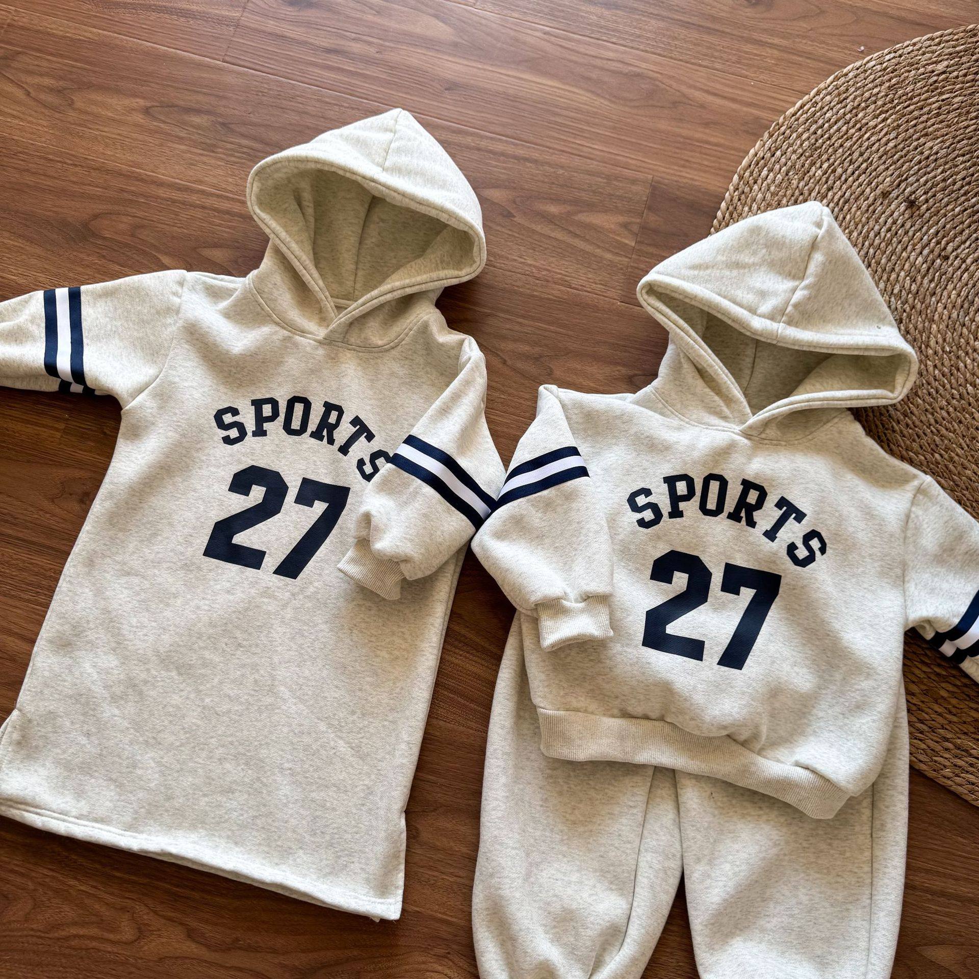 儿童秋冬季卫衣套装男童加绒运动2025新款宝宝女童连衣裙兄妹冬装