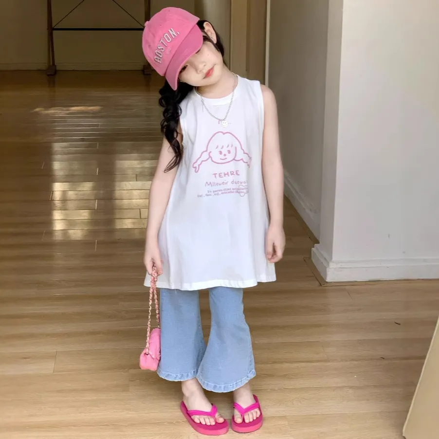女童裤子2025夏季新款韩版弹力喇叭裤软牛仔九分牛仔高弹力微喇裤