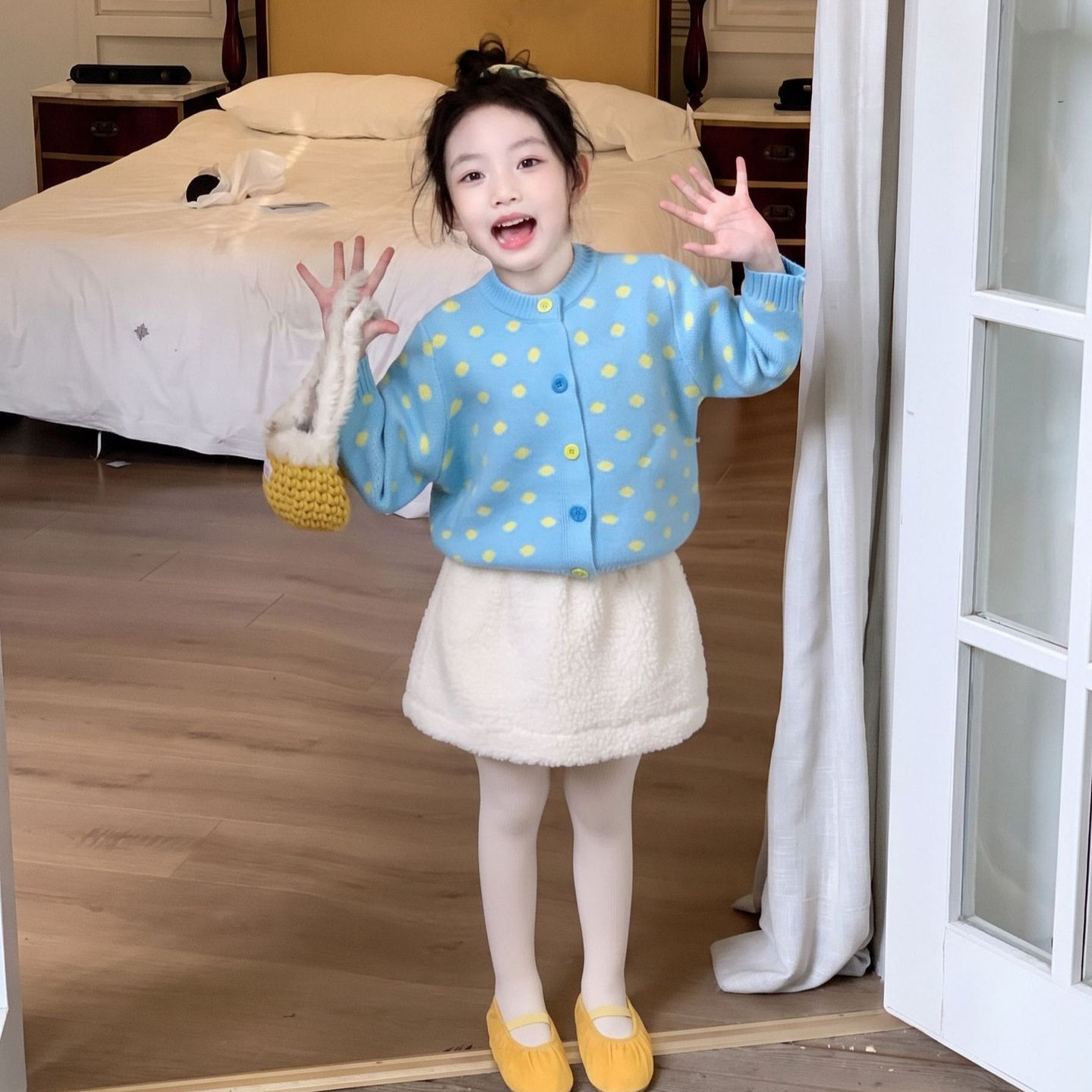 2026秋冬新款童装女童加厚圆点毛衣毛毛半身裙子韩系秋冬装甜美新
