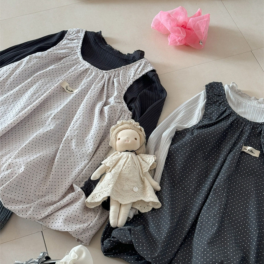 韩系春夏装新女童2026春季新款韩版甜美潮范上衣波点吊带连衣裙子