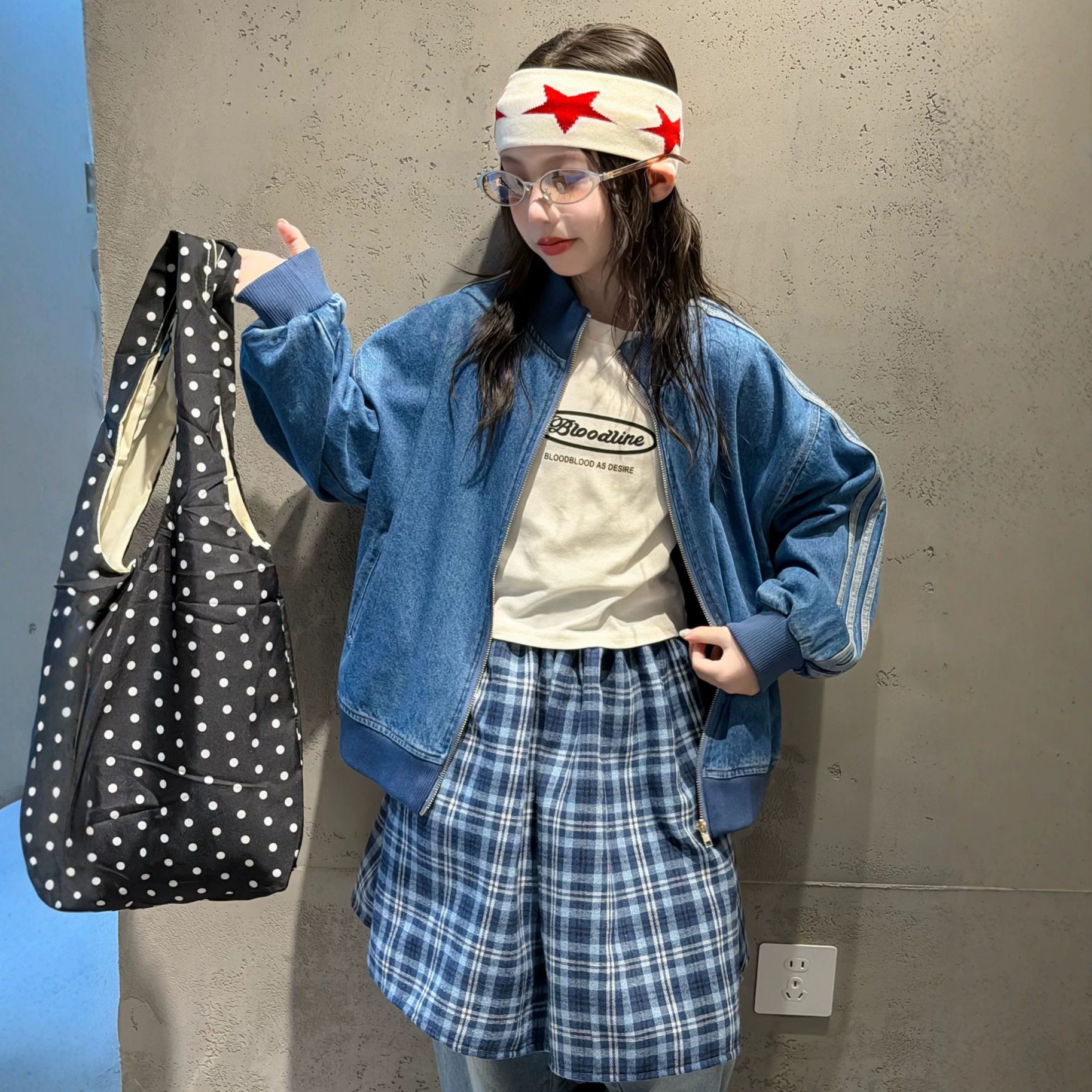 女童条纹拼接牛仔外套2026秋季新款中大童复古棒球服宽松儿童上衣