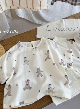 87027儿童条纹睡衣套装男童短袖短裤套装2026夏季新款休闲复古百