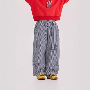 韩系春装女童2026年新款日系条纹卡通牛仔裤子