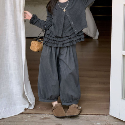 女童裤子2025秋季新款中小童2-7岁韩版灯笼裤儿童竖条纹长裤休闲