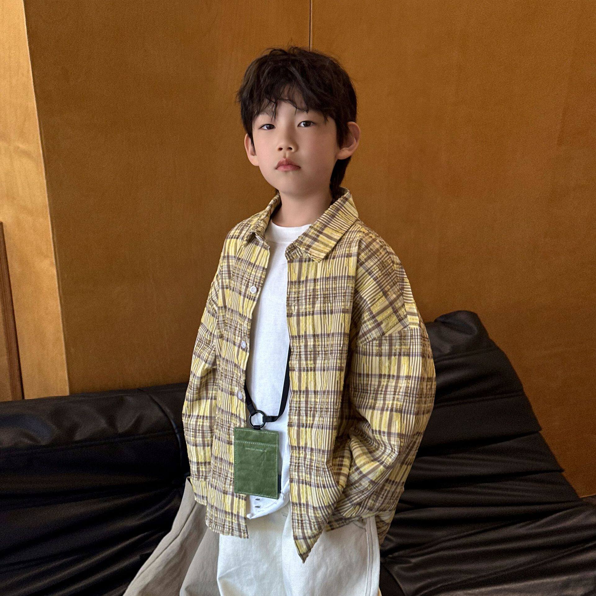 男童春款衬衫外套休闲格子上衣2026春秋新款儿童翻领韩版长袖童装