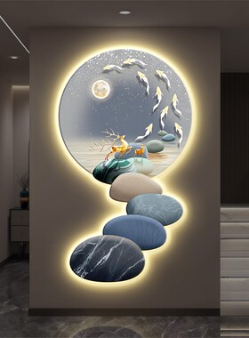 石转运来现代轻奢玄关装饰画福鹿寓意好壁画高档客厅走廊过道挂画