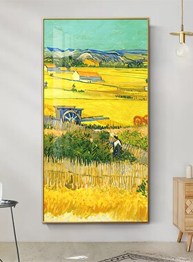 梵高名画玄关装饰画带灯发光现代走廊墙壁画麦田星空丰收油画挂画