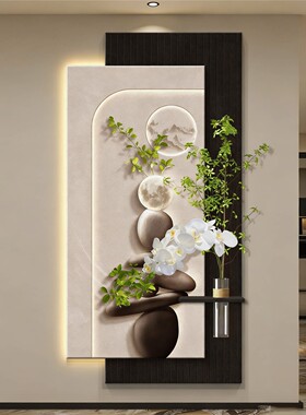 轻奢led带灯入户玄关装饰画走廊过道挂画壁画现代高级感立体砂岩