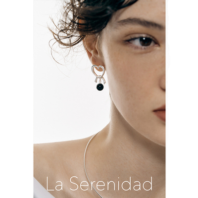 LaSerenidad黑玛瑙珍珠爱心耳钉