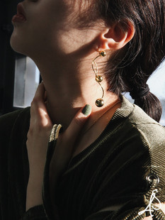 LaSerenidad小众设计复古轻奢优雅百搭曲线流珠纯银镀金线条耳环