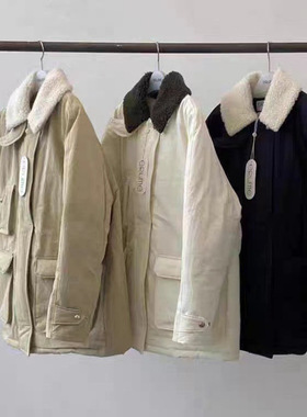 ERUME羊羔大毛领鹅绒羽绒服女保暖厚外套工装冬季