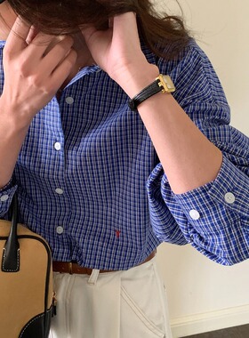Chic Studio 早春新款 知识分子高智风小格子刺绣衬衫