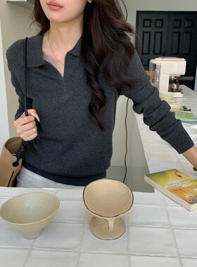 Chic Studio 时髦书呆子 法式polo领半拉链针织衫毛衣