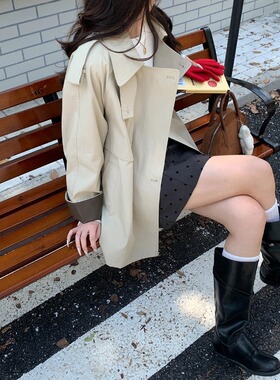 Chic Studio 巴黎旧刊 复古翻领系带收腰廓形风衣外套