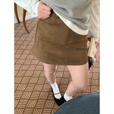 Chic Studio质感进行时 复古麂皮绒显瘦A字半身短裙