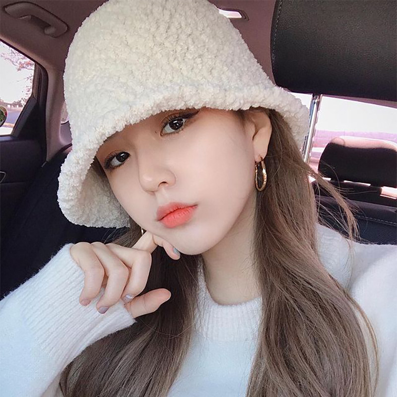 韩国帽子女秋冬小羊羔绒水桶渔夫帽韩版INS百搭毛线针织帽显脸小