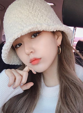 韩国帽子女秋冬小羊羔绒水桶渔夫帽韩版INS百搭毛线针织帽显脸小