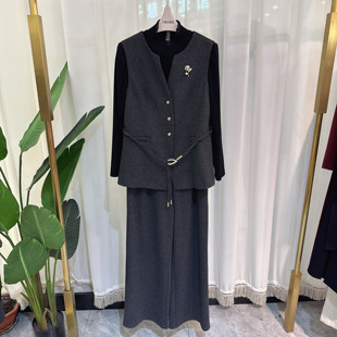 25T366时尚套装女马甲长袖小衫裤子系带三件套2025冬季专柜正品