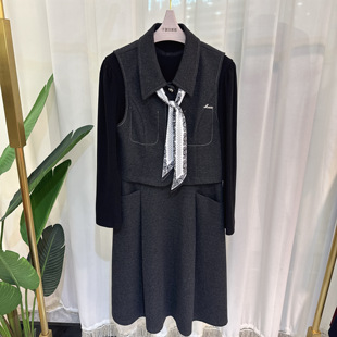 25T365时尚套装女马甲连衣裙两件套丝巾气质百搭2025冬季专柜正品