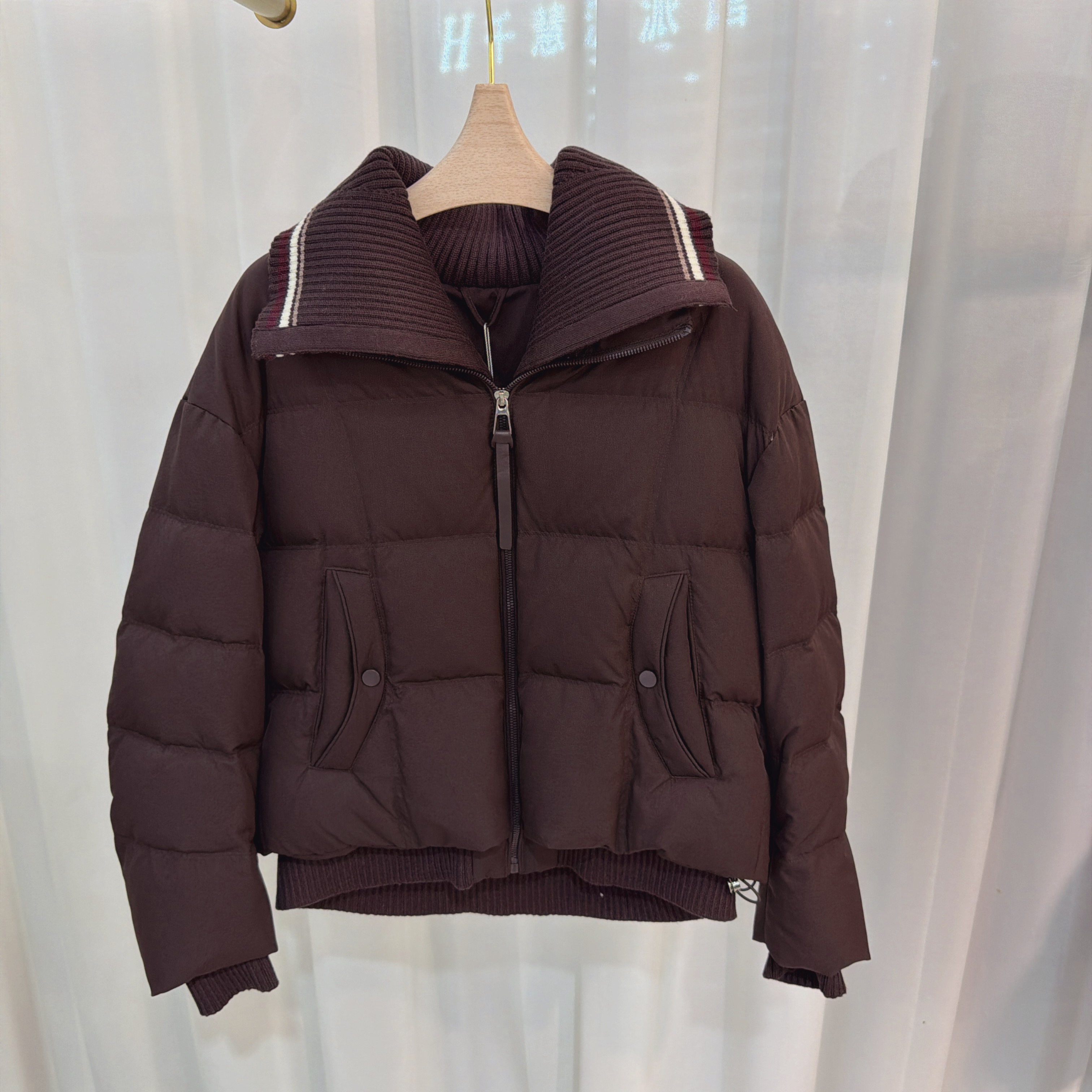 FD6008羽绒服女保暖拼接90白鸭绒