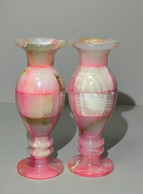 进口人工拼接粉色玉石花瓶摆件客厅插花中古软装饰品样板房花器