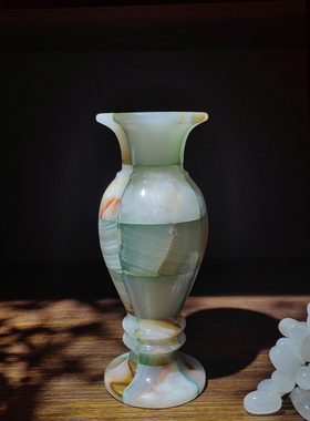 手工制作巴基斯坦玉石花瓶摆件客厅插花装饰品高级感轻奢绿色花器