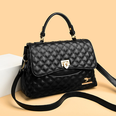 真皮质感女包2025新款时尚高级感菱格手提包大容量百搭单肩斜挎包