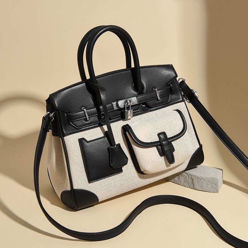 品牌高级感撞色铂金包女2026新款气质百搭手提包大容量单肩斜挎包