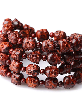 正品印度金星小叶紫檀弥勒佛手链