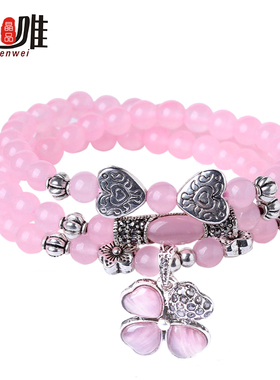 粉色佛珠韩版水晶手链
