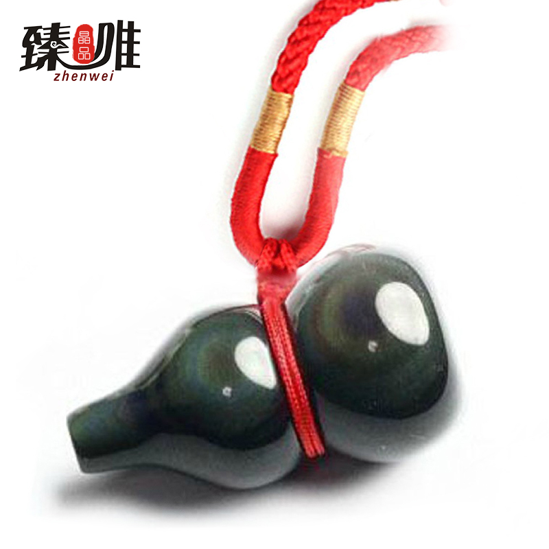 双彩虹葫芦天然黑曜石儿童护身符