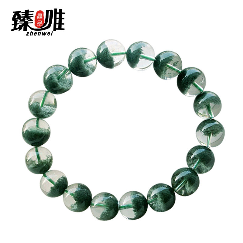 臻唯天然绿幽灵手链聚宝盆一图一物男女款单圈巴西水晶手串包邮