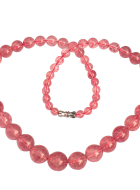 臻唯清透绯红天然草莓晶粉色项链