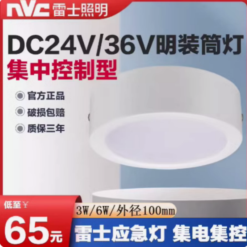 雷士低36V消防应急筒灯6W8W智能疏散系统LED明装筒灯集电集控指示