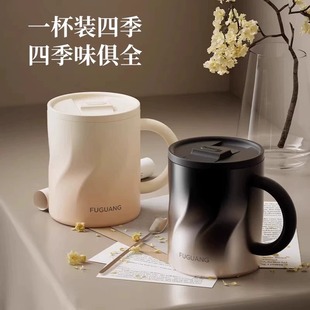 富光316L不锈钢马克杯办公杯子带盖带勺子水杯男茶杯女保温咖啡杯