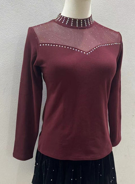 镶钻广场舞服装打底衫女冬加绒伦巴上衣吉特巴舞蹈服交谊舞演出服