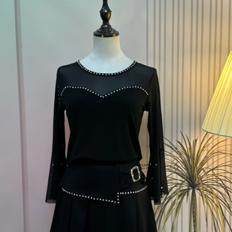 新款喇叭袖伦巴上衣吉特巴舞蹈服交谊舞演出服广场舞服装打底衫女