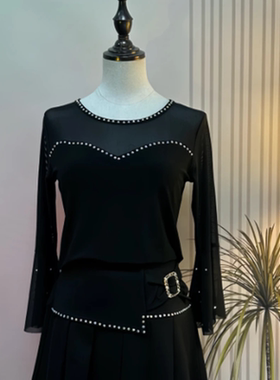 新款喇叭袖伦巴上衣吉特巴舞蹈服交谊舞演出服广场舞服装打底衫女