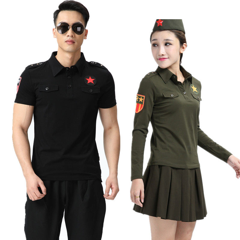 新款短袖演出服水兵舞服装女男军绿色上衣服T恤套装吉特巴时尚秋