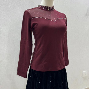 半高领镶钻打底衫女冬加绒伦巴舞蹈服上衣交谊舞演出服广场舞服装