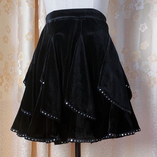 舞蹈裙秋水兵舞裙子A字短裙拉丁舞三步踩广场舞裙春秋半身裙新款