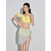 高级感性感比基尼温泉海边度假三件套 泳衣2024新款 柠檬夏日