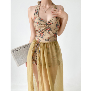 金珠泳衣女士连体2023新款 显瘦遮肚小胸保守泡温泉度假游泳衣 爆款