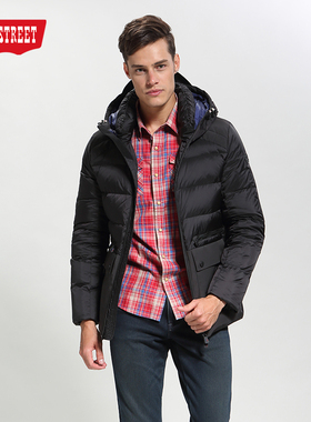 第五街冬季男装韩版加厚修身短款羽绒服连帽男外套651411-174