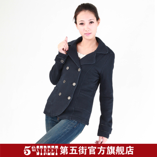 第五街秋冬装女款双排扣西装外套女士修身短款棉外套13650026